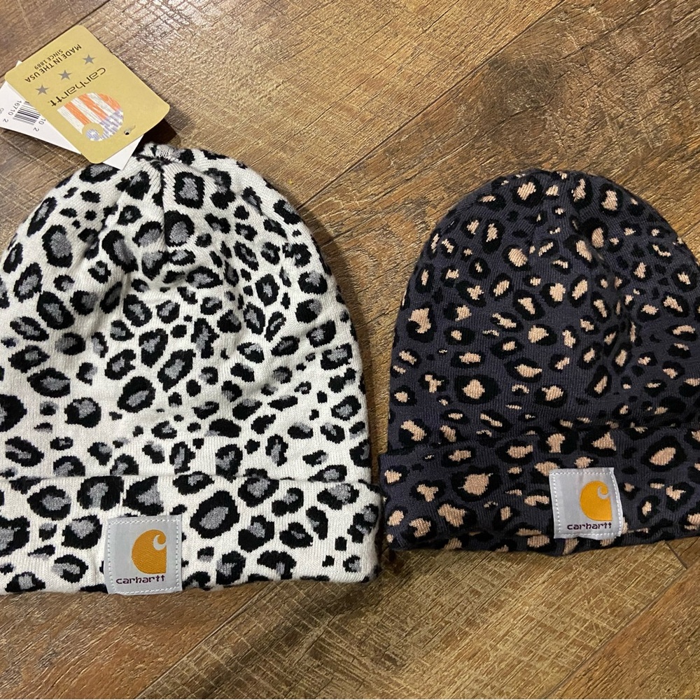 Carhartt Leopard Print Beanie Set - Black and White